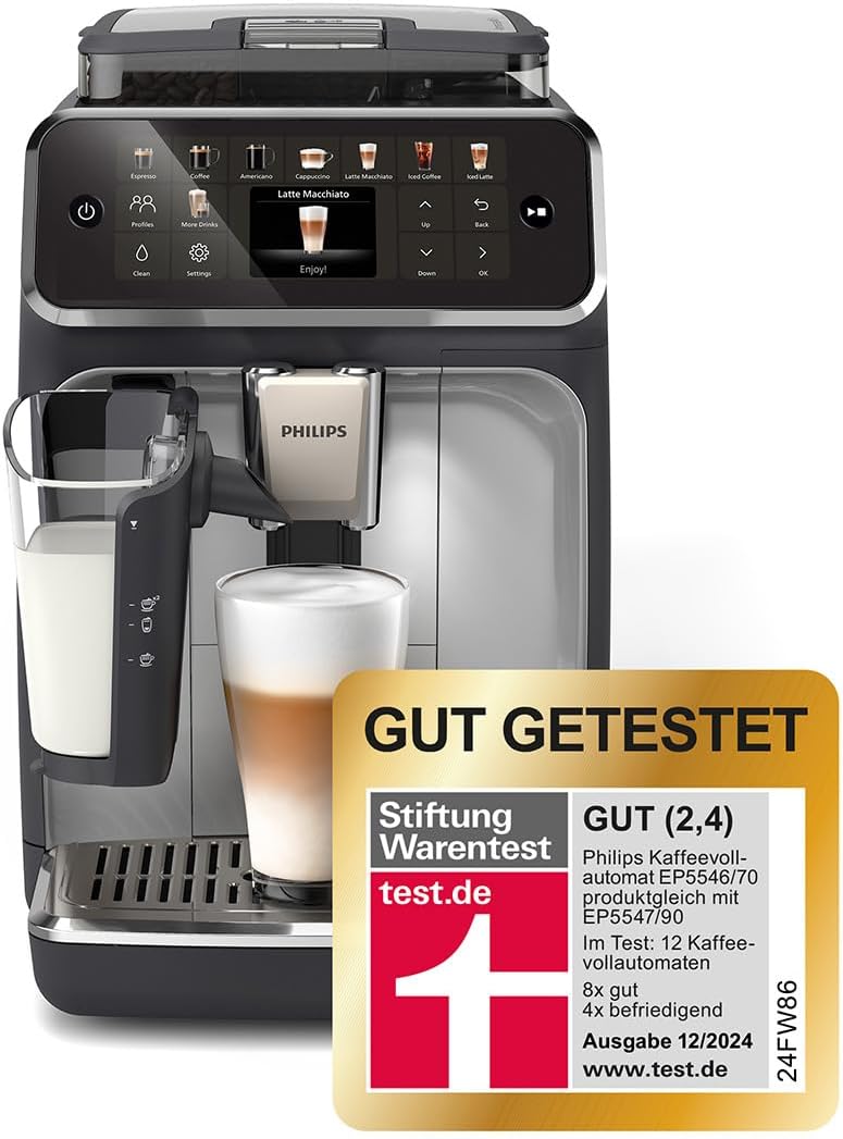 PHILIPS EP5447/90 Series 5400 LatteGo 11 Coffee Specialties Fully Automatic Coffee Machine Black/Chrome
