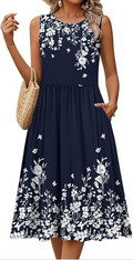 Women's Summer Dresses Casual Sleeveless Tank Midi Dress with Pockets A-line Flowy Vacation Beach Sundress